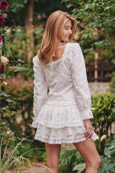 Abby Lace Tiered White Skirt