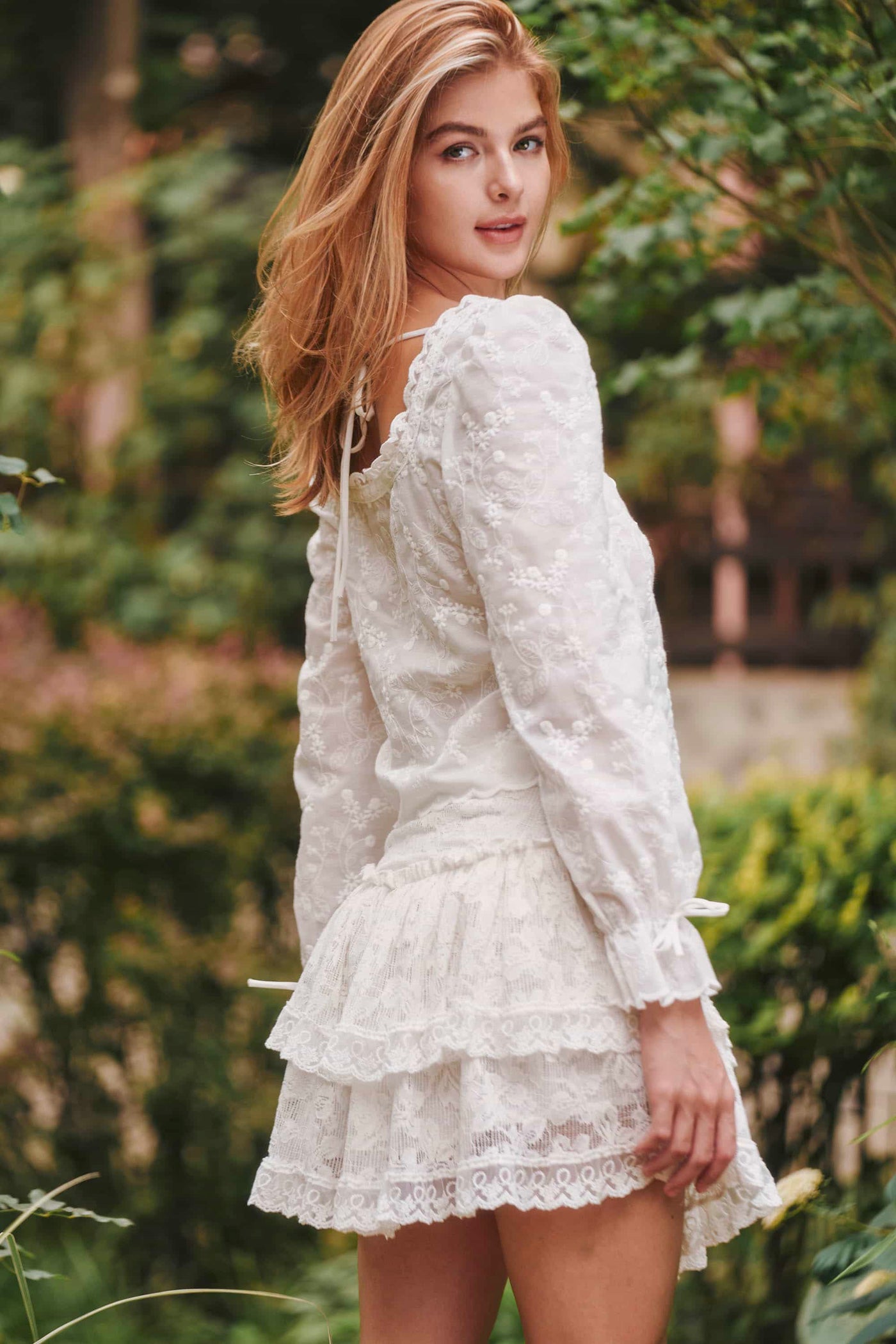 Abby Lace Tiered White Skirt