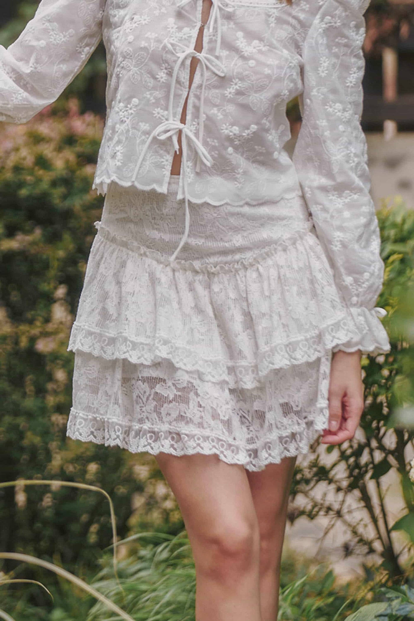 Abby Lace Tiered White Skirt