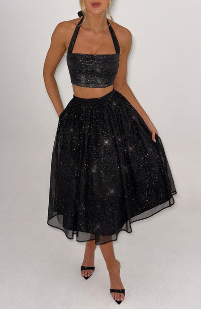 Alani Midi Skirt - Black Sparkle