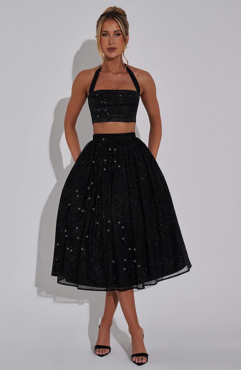 Alani Midi Skirt - Black Sparkle