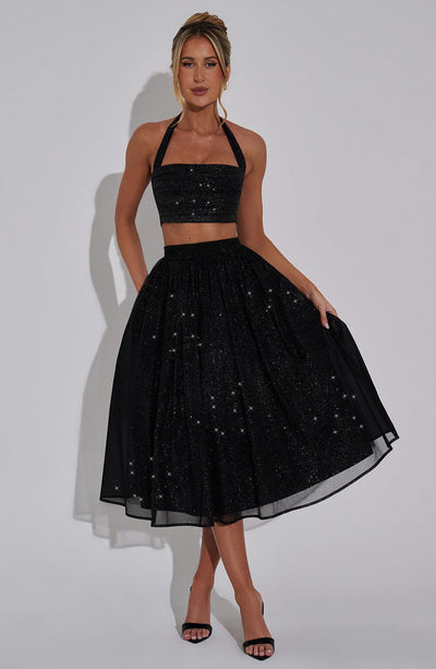 Alani Midi Skirt - Black Sparkle