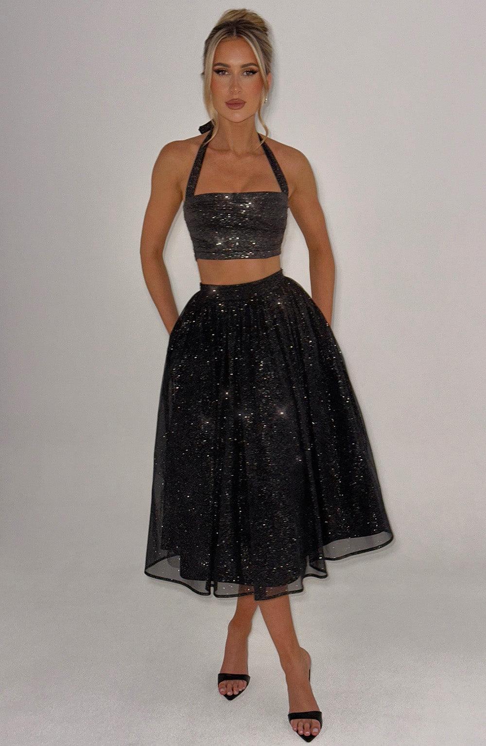 Alani Midi Skirt - Black Sparkle