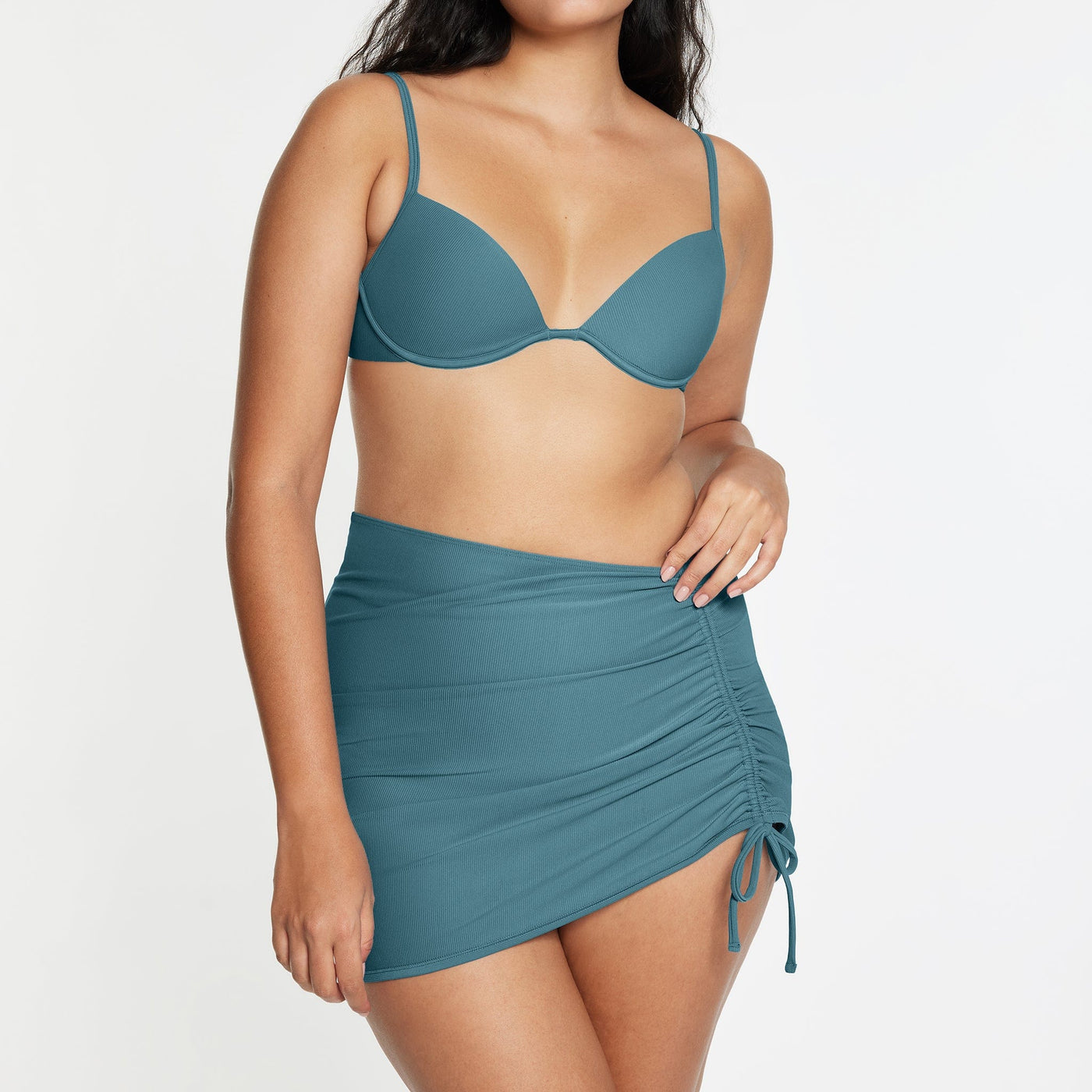 Scoop Dikişli Tel Üst Bikini Ribbed Isle