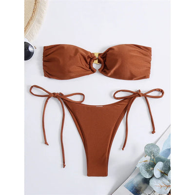 Bandeau Yüksek Bacak Bikini Takımı